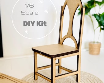 1:6 Miniature Dollhouse Unpainted Round Back Chair (DIY KIT Available); 1/6 Scale Dollhouse Diorama Action Figures Classic Seating Furniture