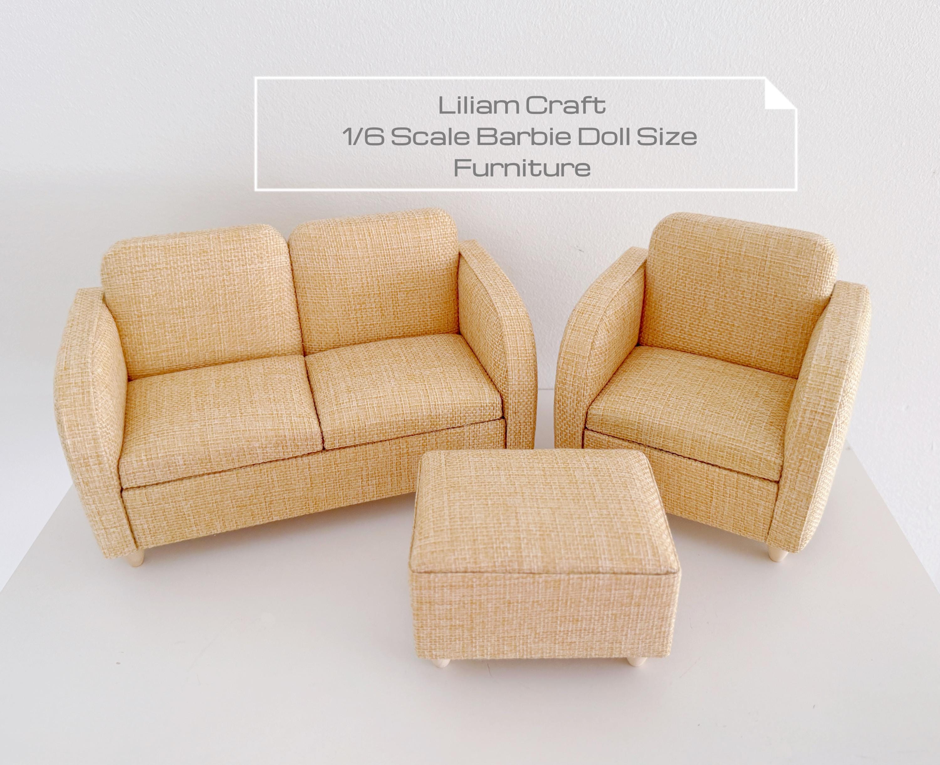1:6 Miniature Dollhouse Morden Style Chic Sofa Armchair Ottoman Collection, 1/6 Scale Dollhouse Diorama Two-Seater Love Seat Couch