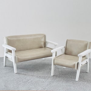 1:12 Miniature Dollhouse Stylish Modern Wood Framed Armchair Double Seated Sofa, 1/12 Scale Dollhouse Diorama Couch for 6 Inches Dolls T
