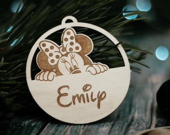 Personalisierte Maus Weihnachtsschmuck - Weihnachtsbaumschmuck aus Holz für Kinder - Inspiriert von Disney Weihnachten 2025