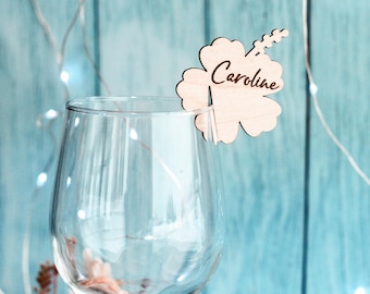 Personalisierte Hibiskus-Getränke-Tags - Benutzerdefinierte Holz-Tropische Glas-Marker