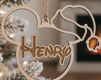 Personalisierte 2025 Maus Weihnachtsschmuck - Weihnachtsbaumschmuck aus Holz für Kinder - Inspiriert von Disney Weihnachten 2025