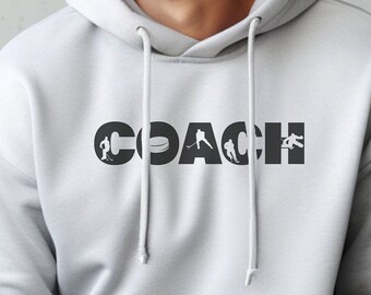 Hockey Coach Hoodie: Silhouette Letter Pullover Sweatshirt