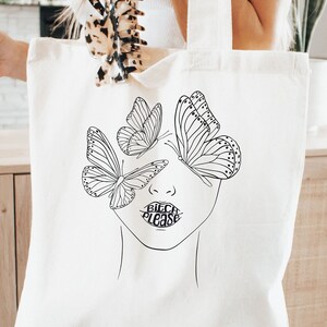 Bitch Please Tote Bag, Line Art, Minimalist Canvas Bag