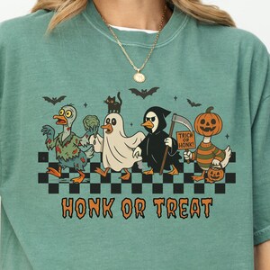 Halloween Silly Goose Comfort Colors T-shirt, Honk or Treat Graphic Tee, Spooky Season Apparel, Gift For Goose Lover, Halloween Goose Shirt