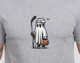 Funny Hockey Ghost Halloween T-Shirt: Trick-or-Treat Tee