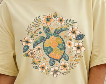 Floral Sea Turtle T-Shirt: Comfort Colors Ocean Animal Tee