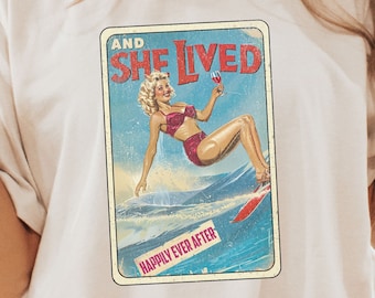 Camisa de surf retro: Coconut Girl, pareo playero vintage