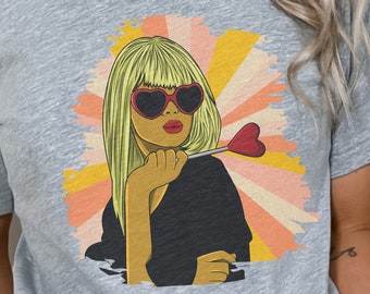 Pop Art Tee, Retro Art T-Shirt, Woman With a Heart Lollipop