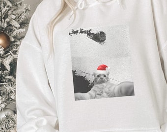 Christmas Cat Selfie Hoodie, Paw Print Sleeve Unisex Sweatshirt, Xmas Kitty Jumper, Cat Lover Gift, Christmas Cat Mom Hoodie