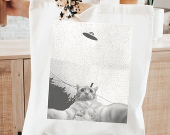 Sac fourre-tout ovni rigolo avec chat - Cadeau pour les mamans chat