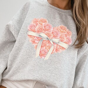 Coquette Übergroßes Sweatshirt mit Rundhalsausschnitt, Bogen, Rosen, übergroßes ästhetisches Sweatshirt