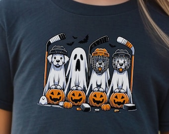 Koszulka dla młodzieży z motywem hokeja na Halloween, zabawna młodzieżowa koszulka z motywem hokeja na Halloween, prezent dla miłośnika hokeja