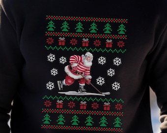 Funny Hockey Santa Ugly Christmas Sweater