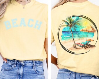 Comfort Colors Retro Beach T-Shirt: Butter Yellow Coconut Girl Tee