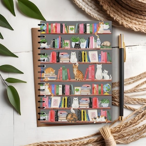 Cats on a Bookshelf Spiral Notebook, Cat Lover Gift, Cute Cat Journal, Bookish Cat Lover Gift