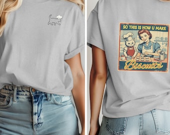 Retro Cat Baker T-Shirt: Funny Kitty Biscuits Gift