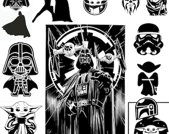 Star Wars Svg Bundle,Star Wars Svg,Darth Vader Svg,Mandalorian svg, Yoda svg, Star Wars Silhoutte, Star Wars Printable SVG Digital Download.