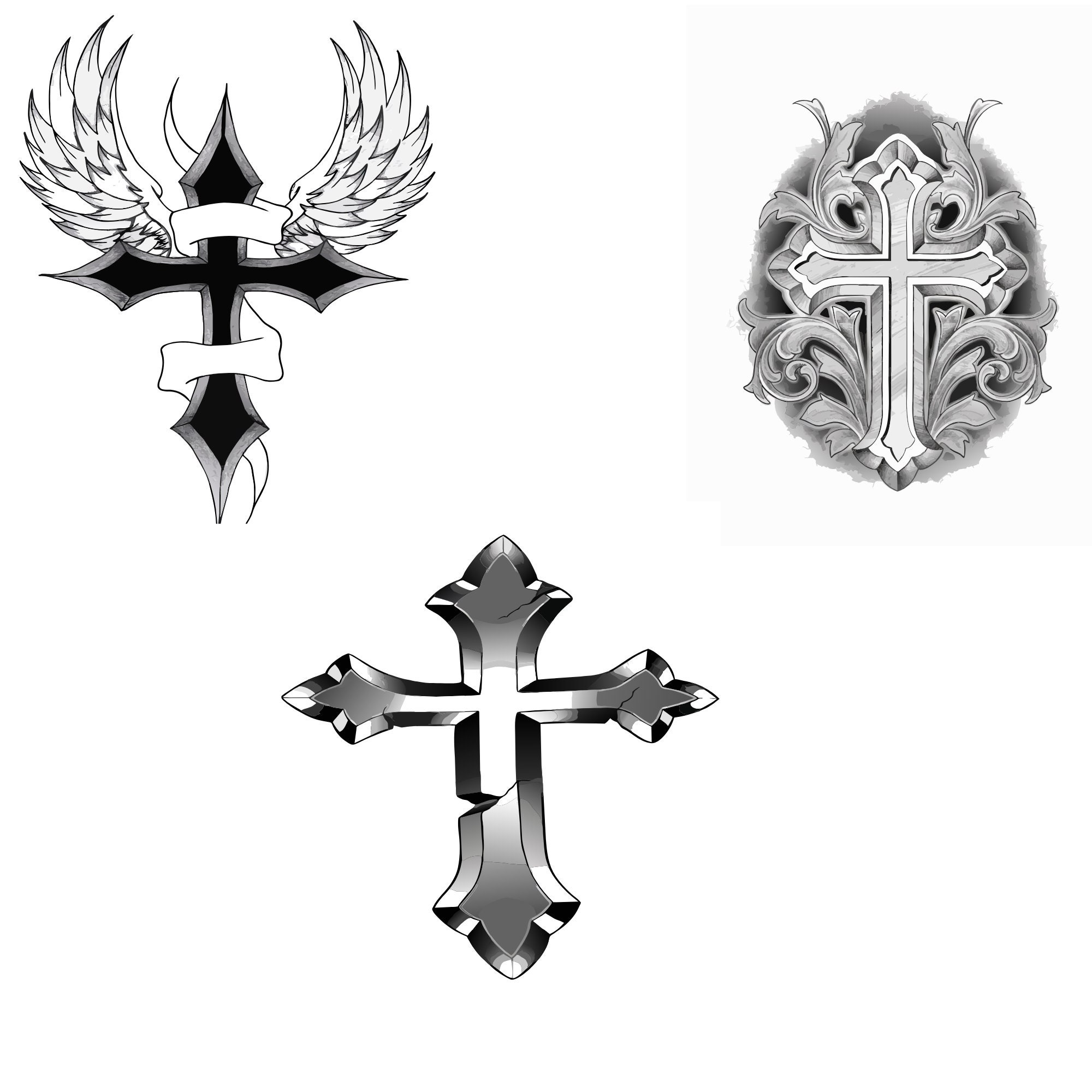 Easy Cross with Wings Step-by-Step Tutorial - Easy Drawing Guides, image size:2000x2000