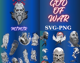 God of War:Zeus, Kratos,Mimir -Legendary Art with SVG and PNG Files.God of War art, Gaming-inspired art,Legendary characters,God of War SVG