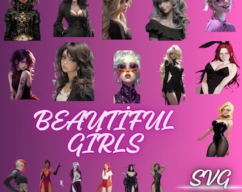 Beautiful Girls Illustrations-SVG and PNG Digital Art Collection.Beautiful girls Svg,Feminine characters Svg,Beauty celebration Svg.