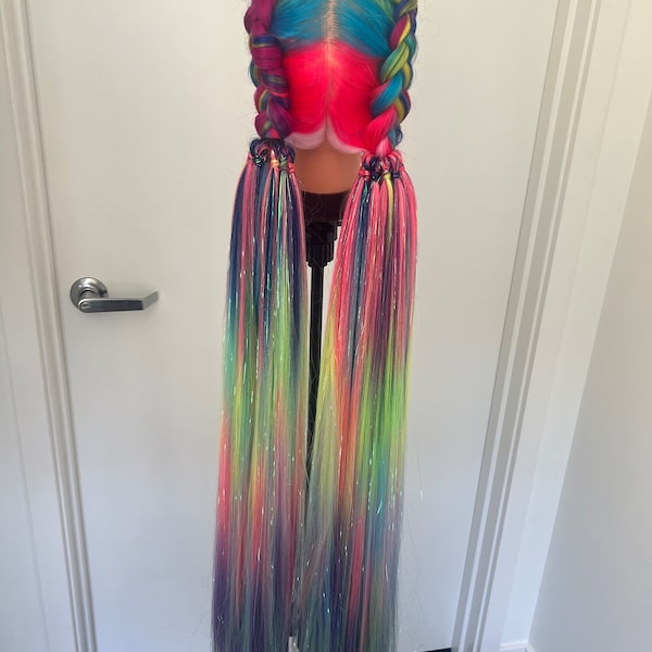 Northern Lights: Two Handmade 24-Inch Pastel Rainbow Hair Ponytails