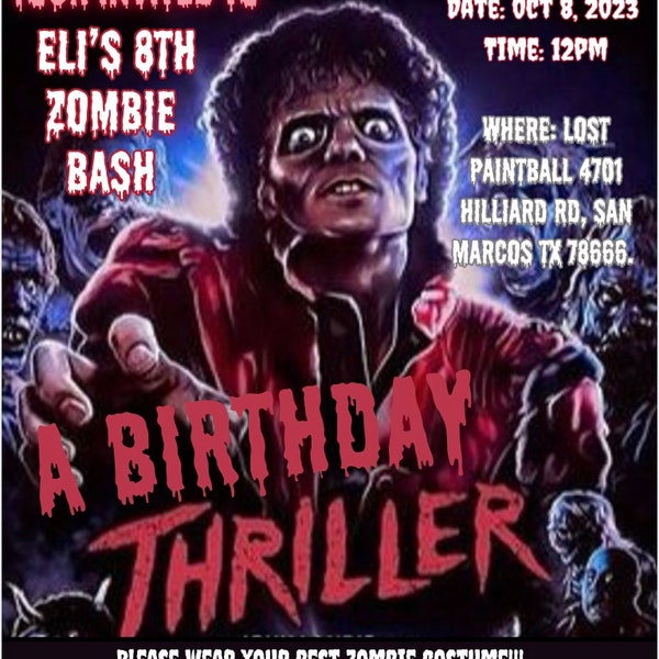 A Thriller Birthday Party Invitation Michael Jackson invite