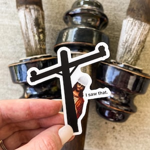 Jesus - I Saw That Hard Hat Sticker | Lineman | Blue Collar | Great for hardhat, toolbox, cooler, bin doors, water bottle, and more