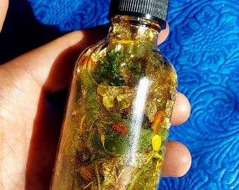 Money Oil Oro Místico Intention Ritual Prosperity Conjure Oil Herbs, Gems, Gold Leaf | Wealth Attraction Hoodoo Oil Bank Prosperity Conjure