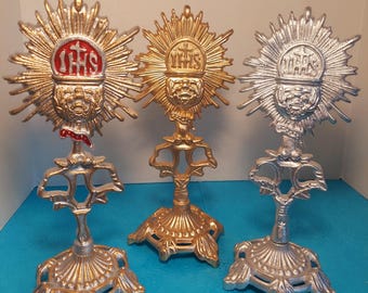 Custodia del Santísimo de Metal, Crucifijo de Altar Católico - Oro o Plata, crucifijo de 12" boveda espiritismo misa kardec cascarilla florida agua