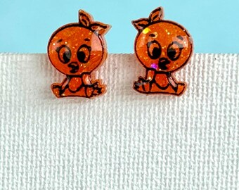 Orange Bird Glitter Stud Earrings