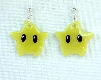 Luma Earrings: Glow in the Dark Yellow Resin, Nintendo Super Mario Galaxy Inspired
