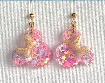 Minnie Mouse Earrings: Pink Star Iridescent Glitter Mix