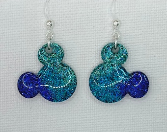 Glitter Mickey Earrings: Aqua, Teal, Cobalt Holographic Glitter Resin Dangles