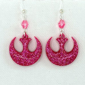 Star Wars Rebel Earrings: Pink Holographic Glitter Resin Dangles