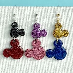 Custom Mickey Mouse Earrings: Holographic Glitter Dangle Earrings