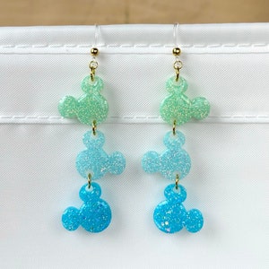 Glitter Mickey Earrings - Light Blues Iridescent Glitter - Disney earrings - Mickey head earrings - Mickey dangle earrings