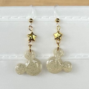 Mickey Head Earrings - Golden Pearl Resin Dangle Earrings - Mickey Mouse Earrings - Disney earrings - Mickey Earrings