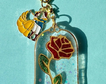 Enchanted Rose Bag Charm - Beauty and the Beast Belle keychain