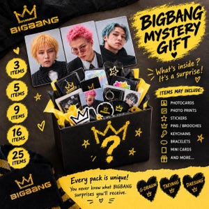 BIGBANG Mystery Gift Pack | K-Pop Surprise Gift | G-Dragon Taeyang Daesung | BIGBANG Fan Gift | Photocards Pins Stickers