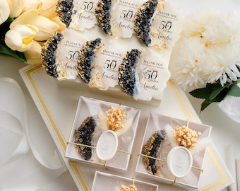 Personalisierter Schwarz Gold Epoxidharz Geburtstag Magnet, Elegantes Gastgeschenk für 30., 40., 50., 60., 70., 80., 90. und 100. Geburtstag