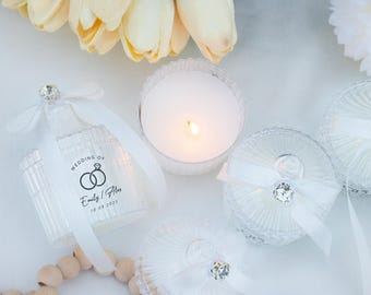 Wedding Favor Custom Candles, Bridal Shower Party Favors, Bulk Candle Jar, Soy Wax, Elegant Glass-Look Jars