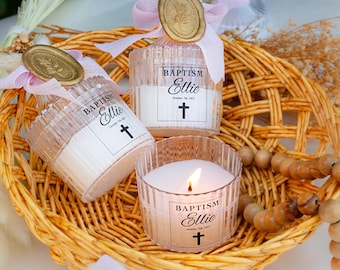 Personalized Baptism Candle Favors with Cross – Custom Christening Soy Wax Candles for Guests