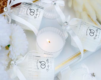 Personalisierte Hochzeitskerzen: Sojawachs, Brautparty-Gastgeschenke, elegante Gläser im Glaslook