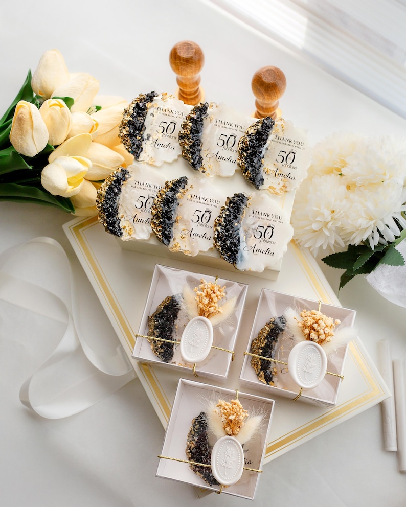 30th birthday party favor fridge magnet with gold and silver accents