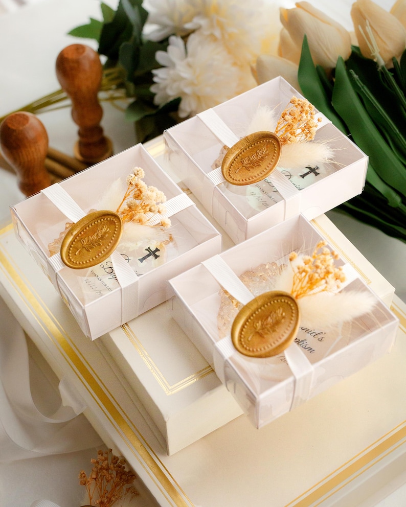 Elegant personalized christening magnet with name and date
