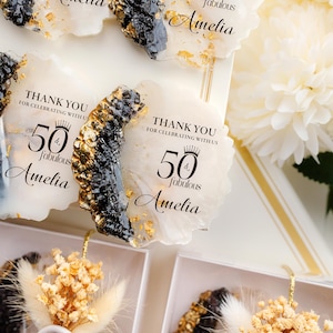Elegant adult birthday favor with glossy epoxy finish and date
