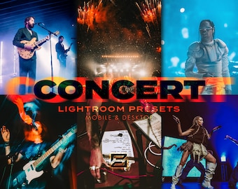 Ajustes preestablecidos para conciertos, clubes nocturnos, eventos, vida nocturna, festivales vibrantes, neón, Lightroom Mobile y de escritorio
