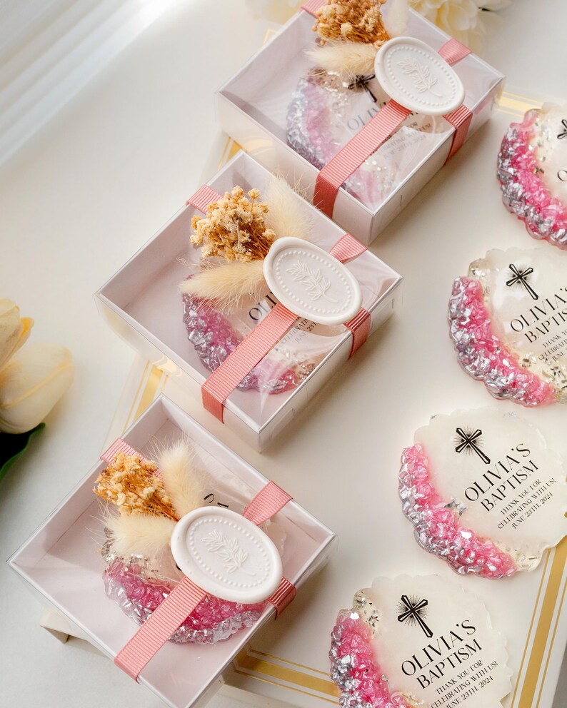 Religious epoxy magnet souvenir for baby baptism party table settings