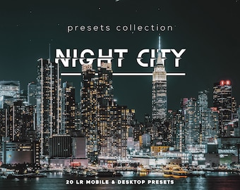 20 ajustes preestablecidos de CITY NIGHTS, ajustes preestablecidos de Lightroom, ajustes preestablecidos para móviles, ajustes preestablecidos para ordenadores de sobremesa, ajustes preestablecidos para exteriores, vida nocturna, negro, Instagram, urbano, neón